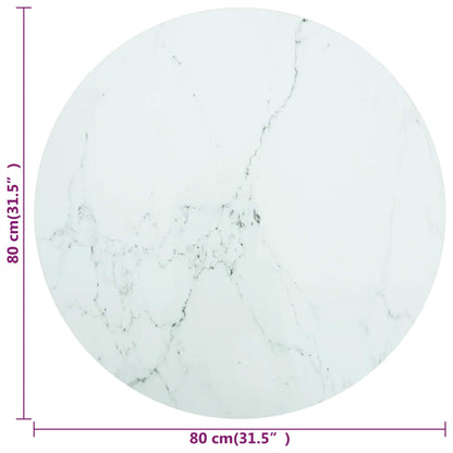Table Top White Ø80x1 cm Tempered Glass with Marble Design