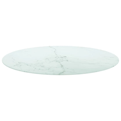 Table Top White Ø90x1 cm Tempered Glass with Marble Design