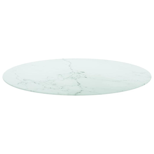 Table Top | White with marble design | Tempered Glass | Ø90x1 cm