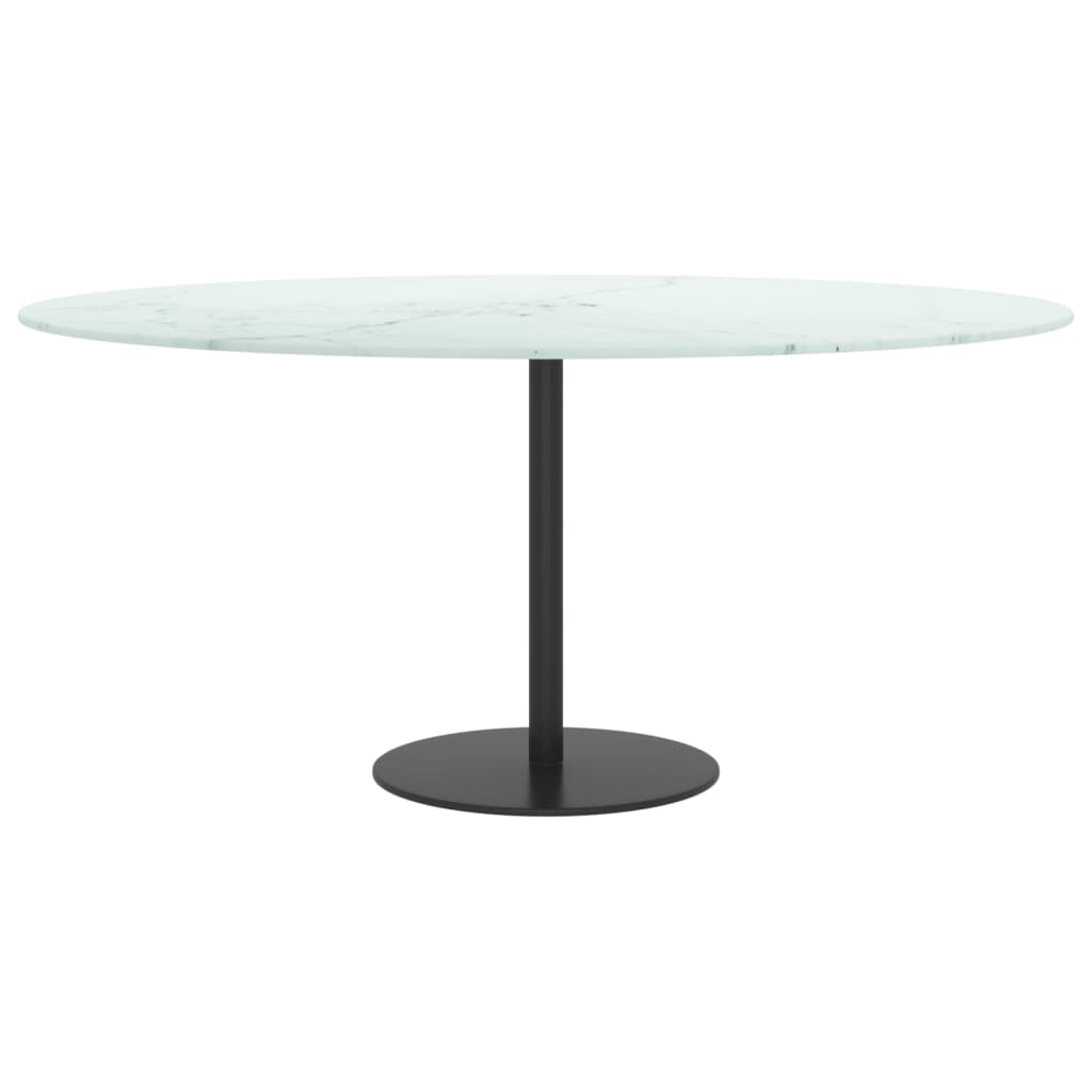 Table Top White Ø90x1 cm Tempered Glass with Marble Design