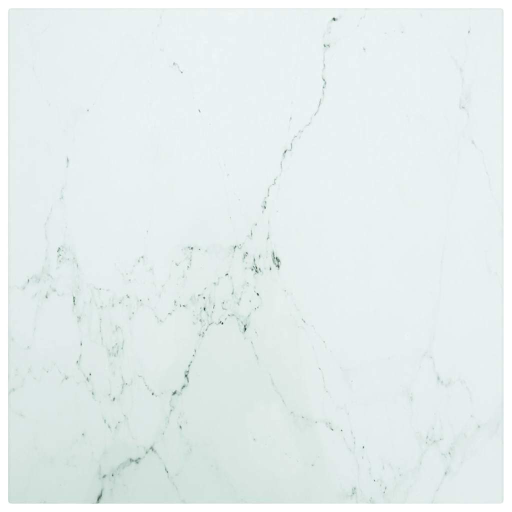 Table Top White 15.7"x15.7" 0.2" Tempered Glass with Marble Design