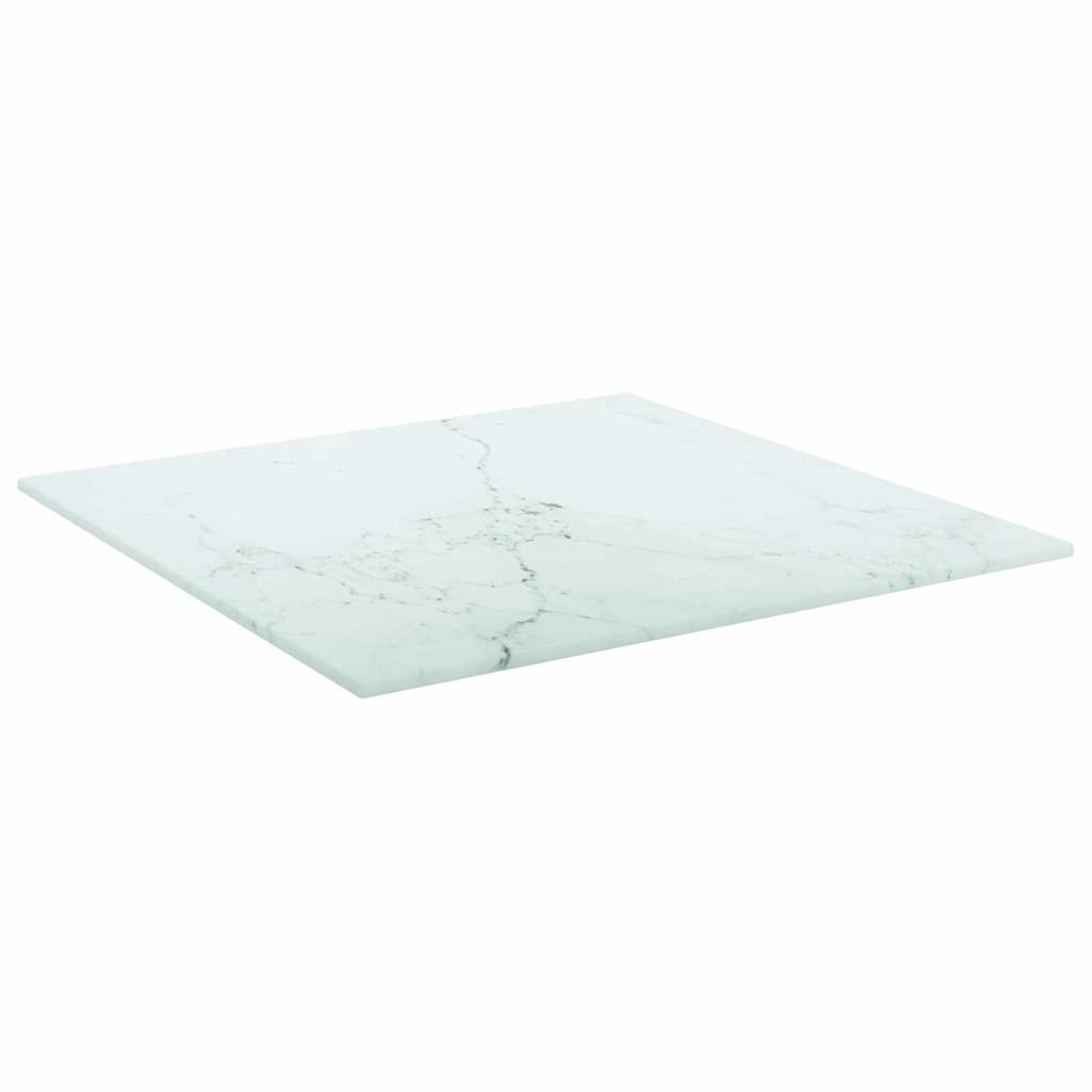 Table Top White 15.7"x15.7" 0.2" Tempered Glass with Marble Design