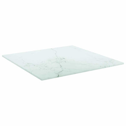 Table Top White 15.7"x15.7" 0.2" Tempered Glass with Marble Design
