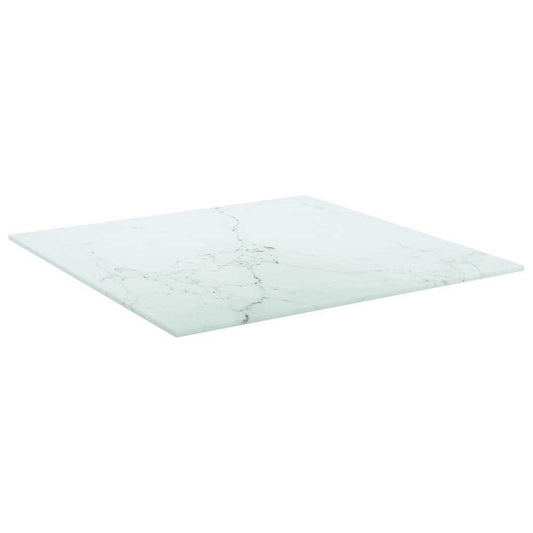 Table Top | White with marble design | Tempered Glass | 50 x 50 cm