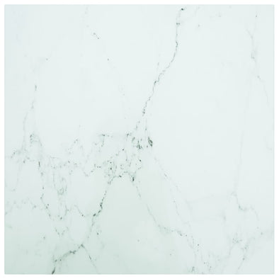 Table Top White 70x70 cm 6 mm Tempered Glass with Marble Design