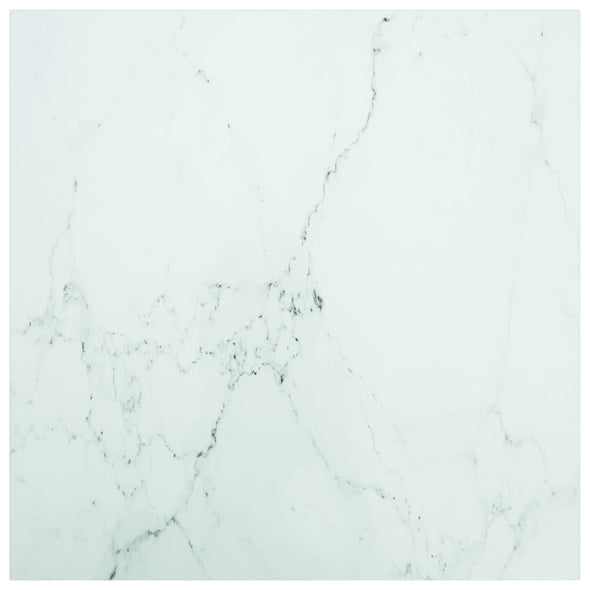 Table Top White 70x70 cm 6 mm Tempered Glass with Marble Design