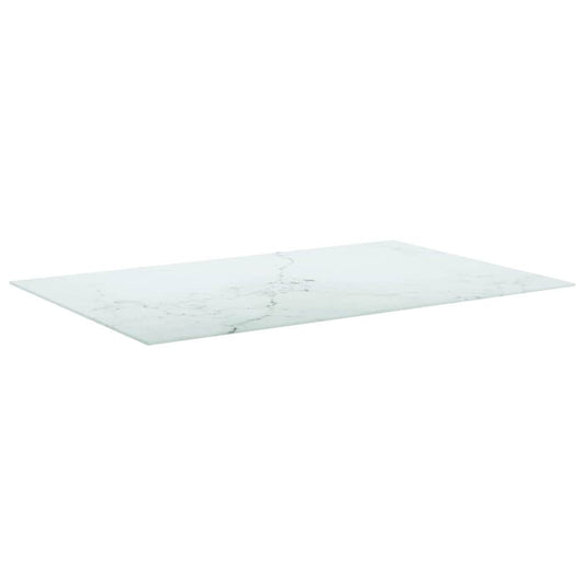 Table Top | White with Marble Design | Tempered Glass | 100x62 cm