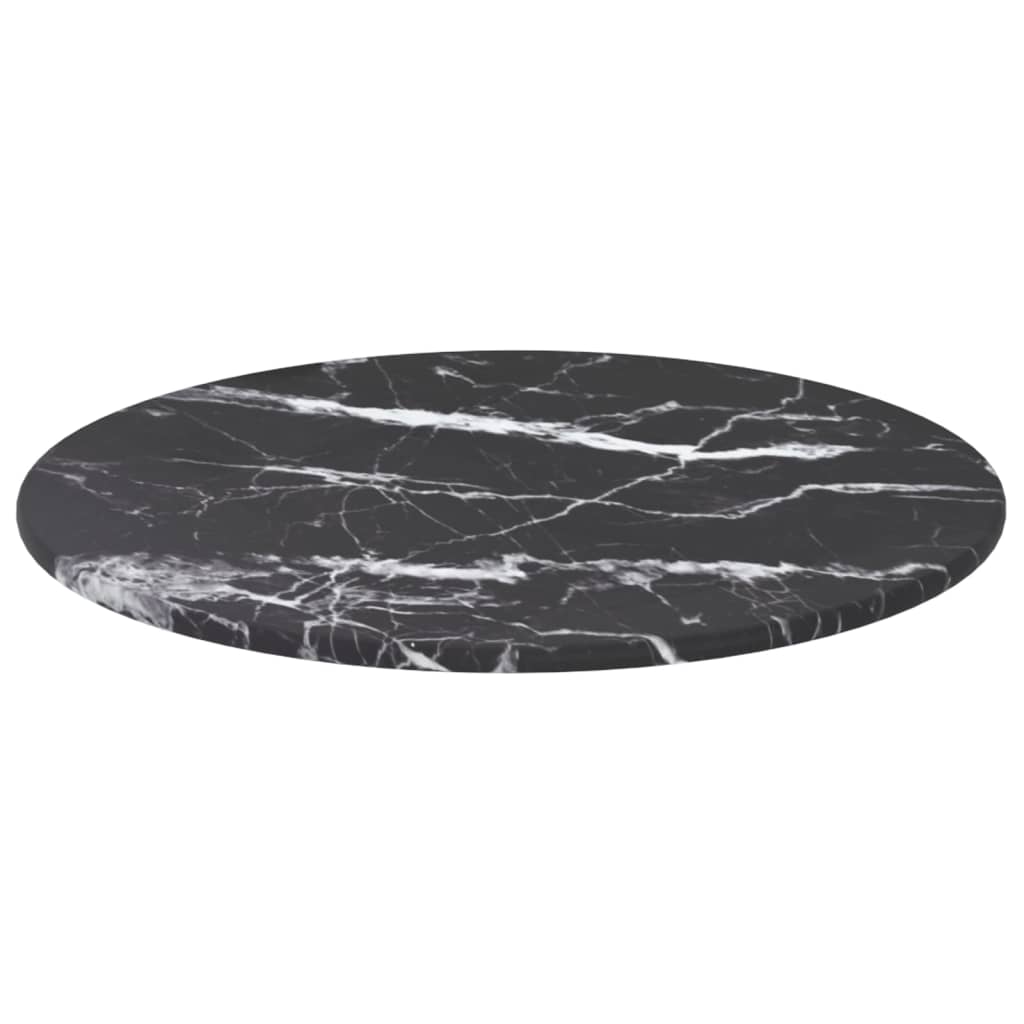Table Top Black Ø30x0.8 cm Tempered Glass with Marble Design