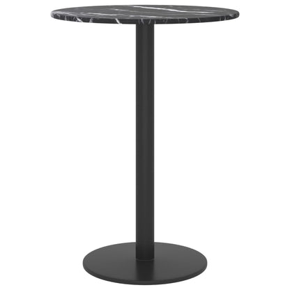 Table Top Black Ø30x0.8 cm Tempered Glass with Marble Design