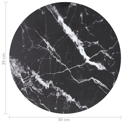 Table Top Black Ø30x0.8 cm Tempered Glass with Marble Design