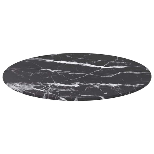 Table Top | Black with marble design | Tempered glass | Medium