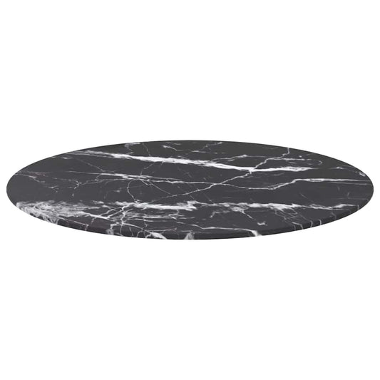 Table Top | Black with marble design | Tempered glass | Ø60x0.8 cm