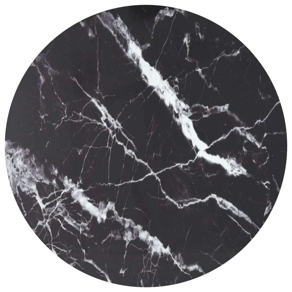 Table Top Black Ø80x1 cm Tempered Glass with Marble Design
