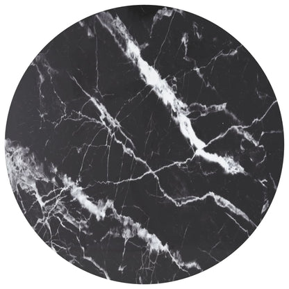 Table Top Black Ø80x1 cm Tempered Glass with Marble Design