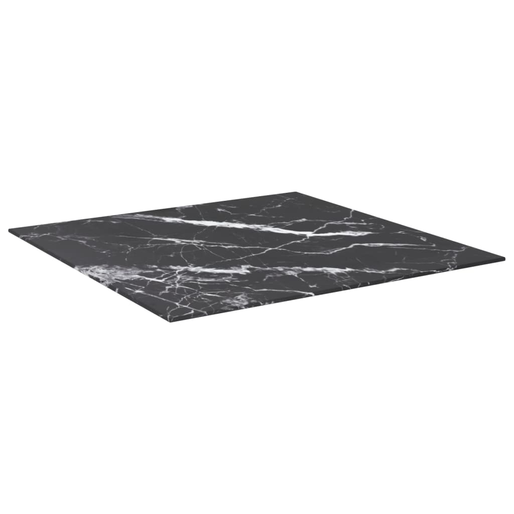 Table Top Black with White Marble Design Tempered Glass