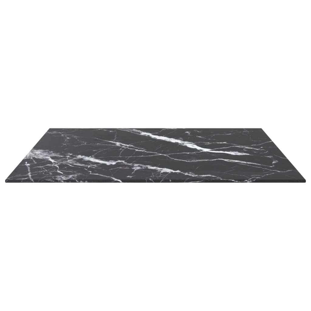 Table Top Black with White Marble Design Tempered Glass