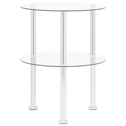 2-Tier Side Table Transparent 38 cm Tempered Glass