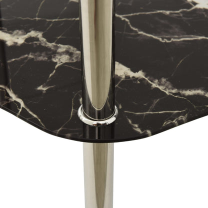 2-Tier Side Table Transparent & Black Marble 15"x15"x19.7" Tempered Glass