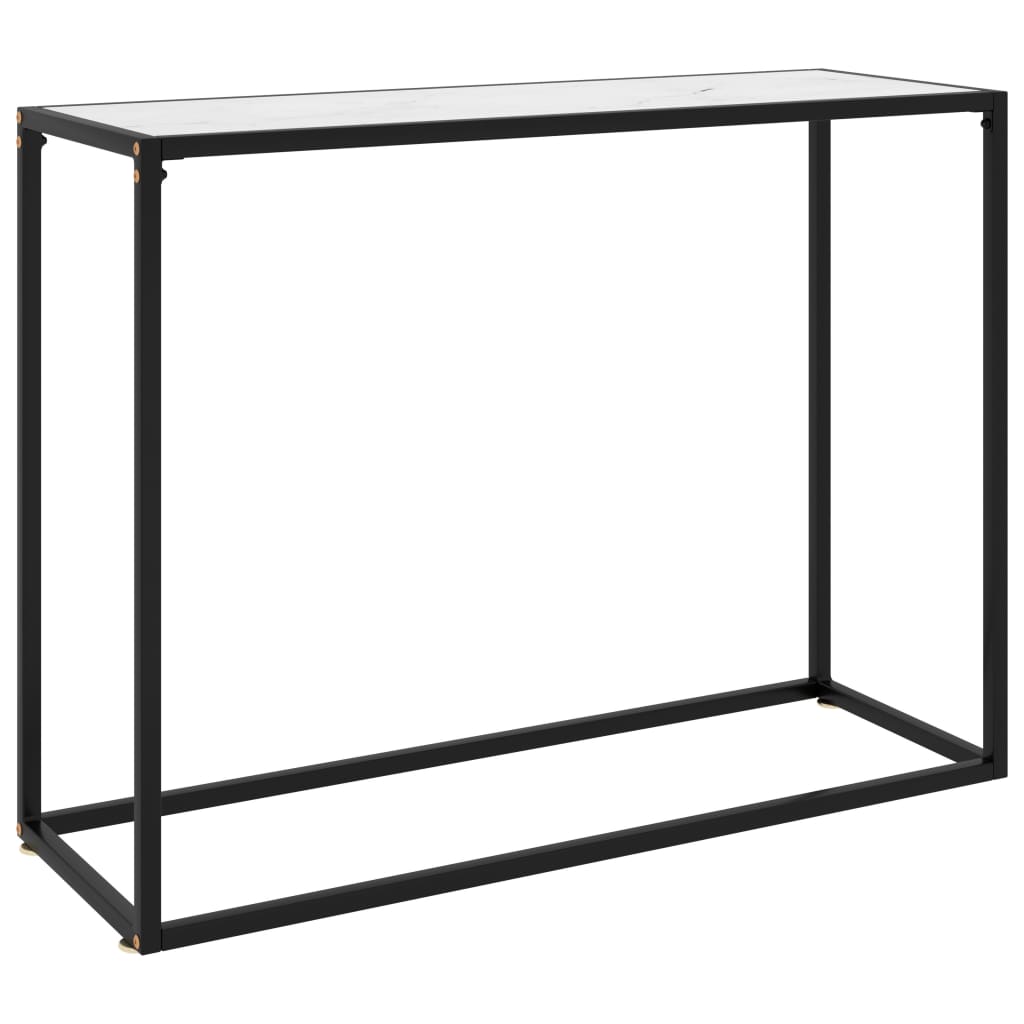 Console Table | White and Black | Tempered Glass, Powder-Coated Steel