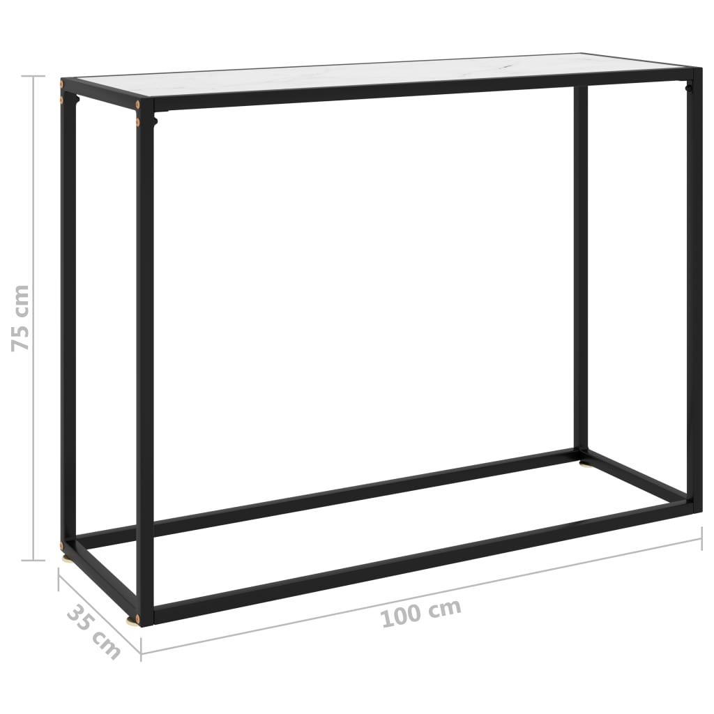 Console Table | White and Black | Tempered Glass, Powder-Coated Steel