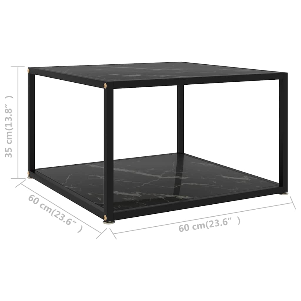 Coffee Table | Black | Tempered Glass | 60x60x35 cm | Square