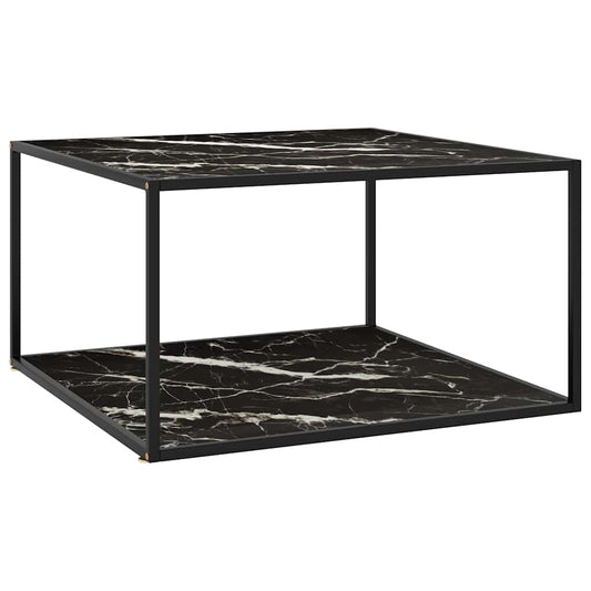 322914 vidaXL Coffee Table Black with Black Marble Glass 90x90x50 cm