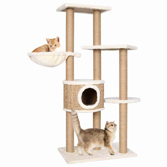 Cat Tree | Beige | Flakeboard, plush, seagrass | Medium | Durable