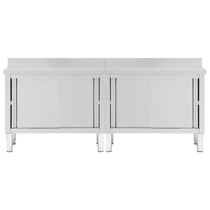 Work Tables with Sliding Doors 2pcs 240x50x(95-97)cm Stainless Steel