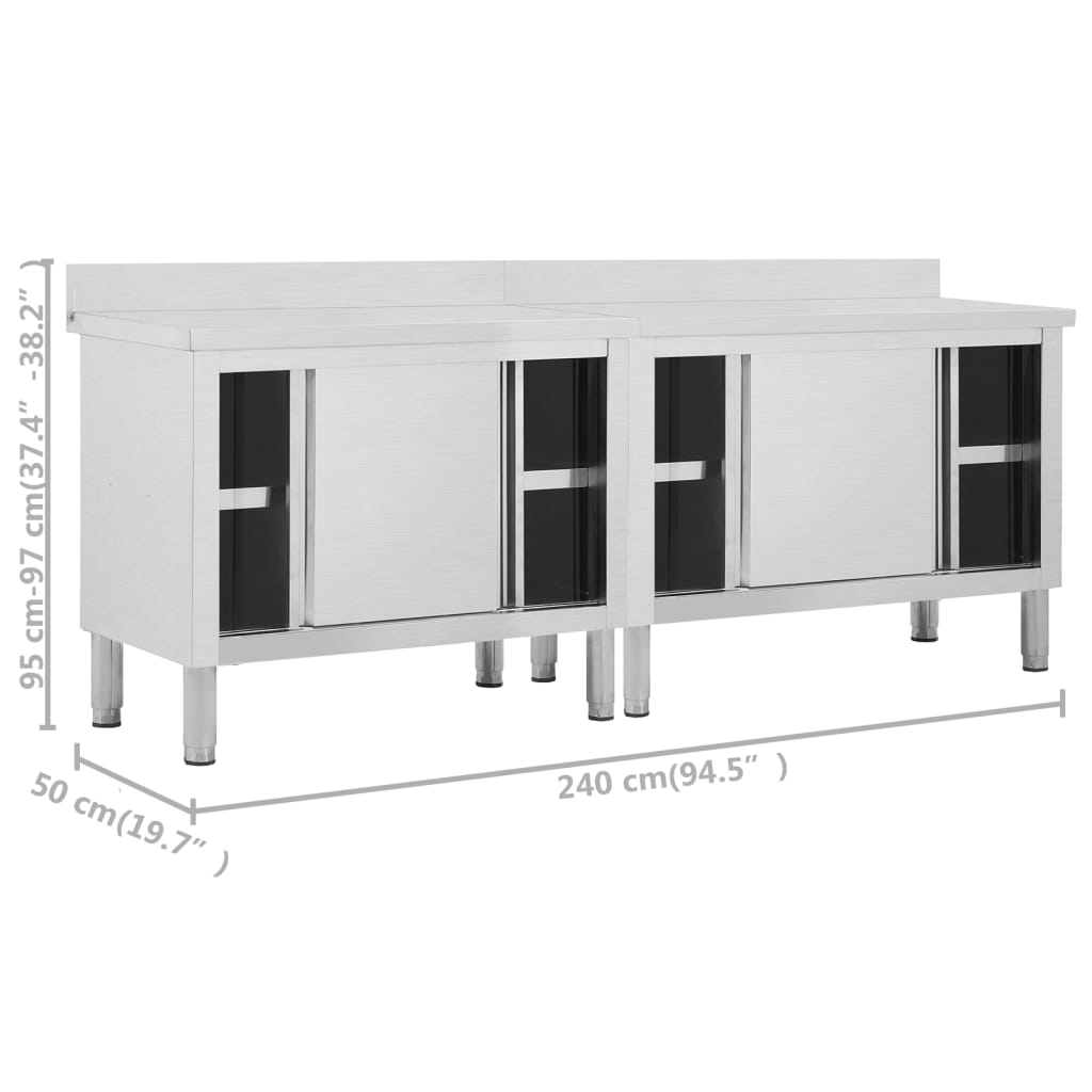 Work Tables with Sliding Doors 2pcs 240x50x(95-97)cm Stainless Steel