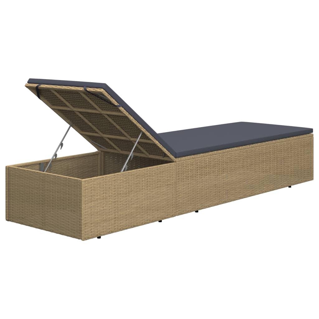 Sunlounger Poly Rattan Brown and Dark Gray