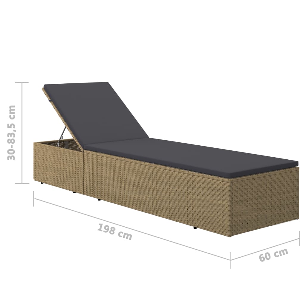 Sunlounger Poly Rattan Brown and Dark Gray