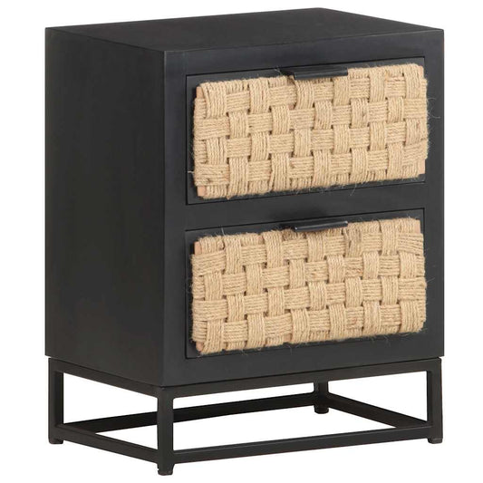 Bedside Cabinet | Black, Natural | Solid Mango Wood, Iron, Jute