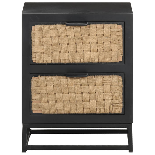 Bedside Cabinet | Black, Natural | Solid Mango Wood, Iron, Jute