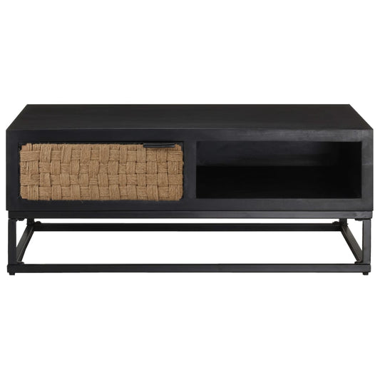 Coffee Table | Black and Natural | Solid Mango Wood, Iron, Jute