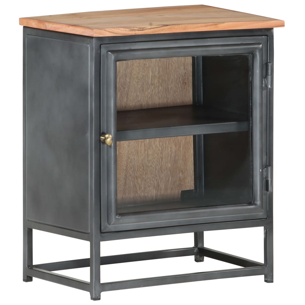 vidaXL Bedside Cabinet Grey Solid acacia wood, glass, steel Medium