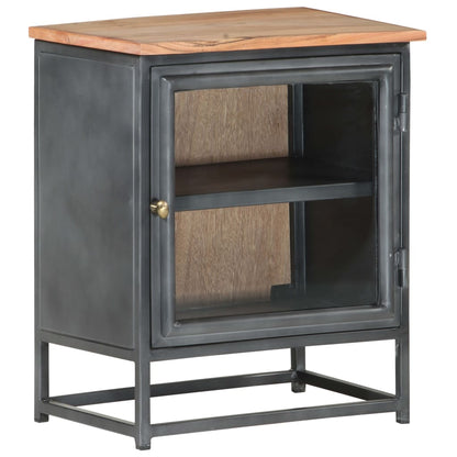 vidaXL Bedside Cabinet Grey Solid acacia wood, glass, steel Medium