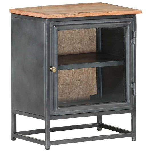 Bedside Cabinet | Grey | Solid acacia wood, glass, steel | Medium