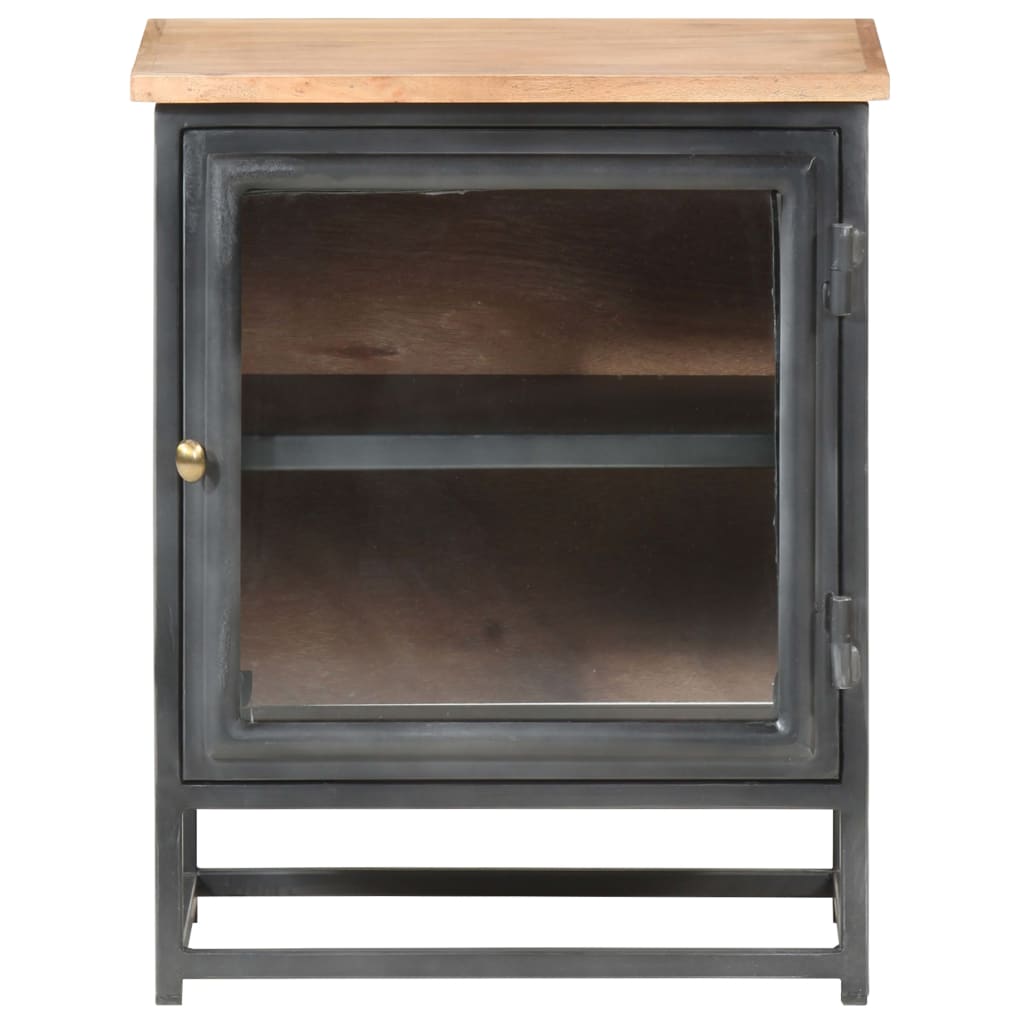 vidaXL Bedside Cabinet Grey Solid acacia wood, glass, steel Medium