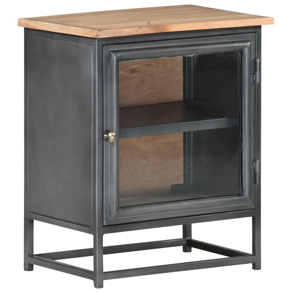 Bedside Cabinet | Grey | Solid acacia wood, glass, steel | Medium