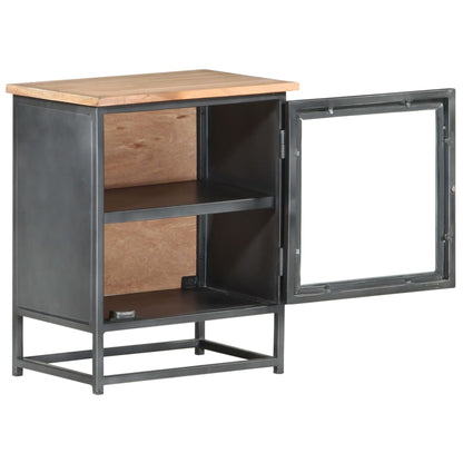 vidaXL Bedside Cabinet Grey Solid acacia wood, glass, steel Medium