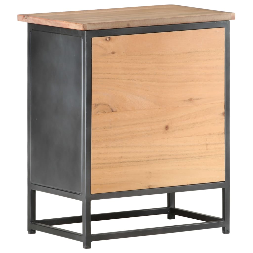 vidaXL Bedside Cabinet Grey Solid acacia wood, glass, steel Medium