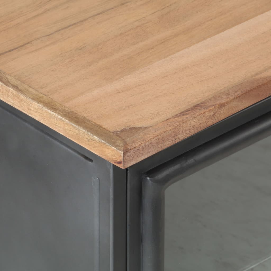 vidaXL Bedside Cabinet Grey Solid acacia wood, glass, steel Medium