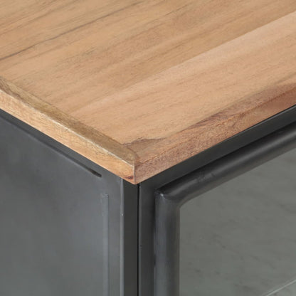 vidaXL Bedside Cabinet Grey Solid acacia wood, glass, steel Medium