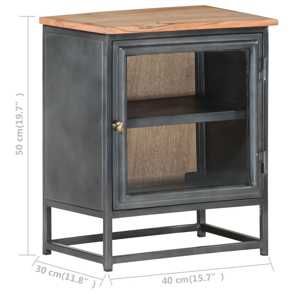 vidaXL Bedside Cabinet Grey Solid acacia wood, glass, steel Medium