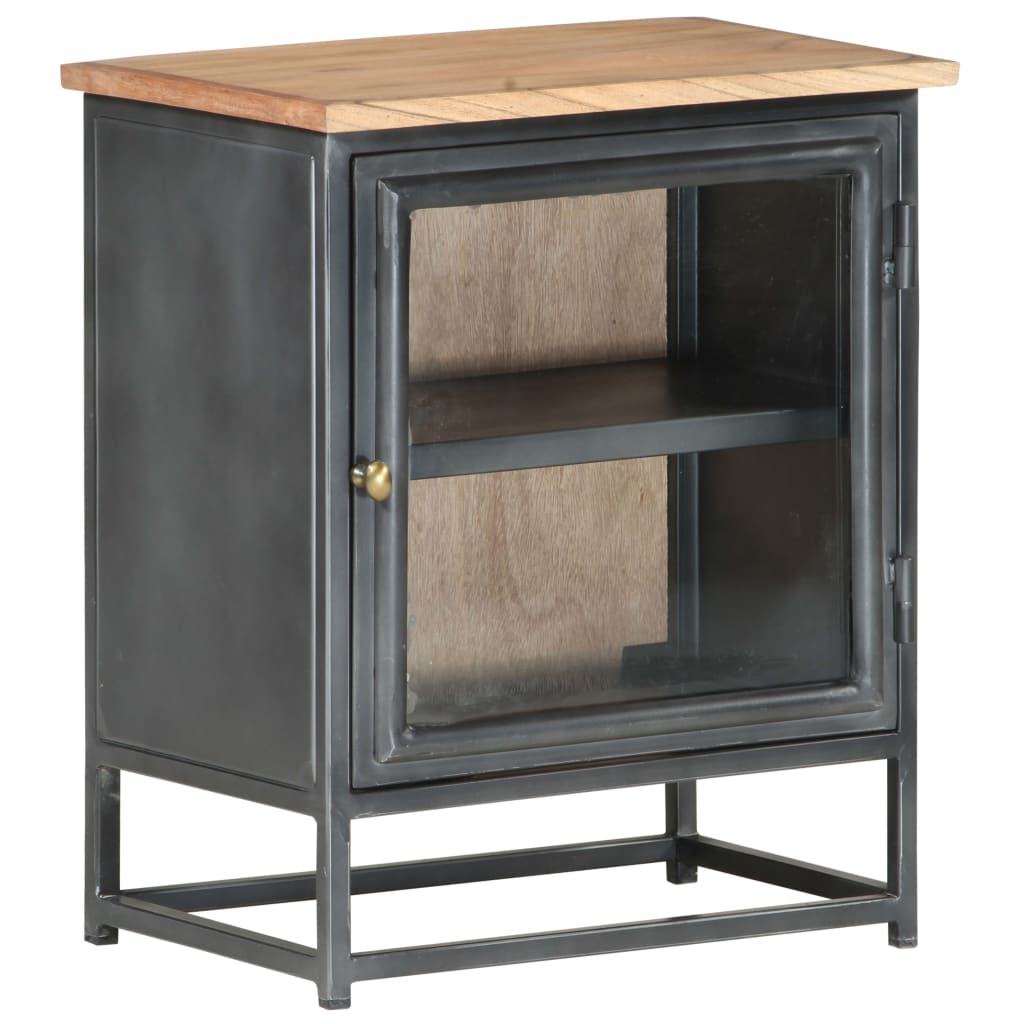 vidaXL Bedside Cabinet Grey Solid acacia wood, glass, steel Medium