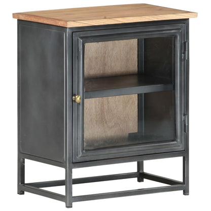 vidaXL Bedside Cabinet Grey Solid acacia wood, glass, steel Medium