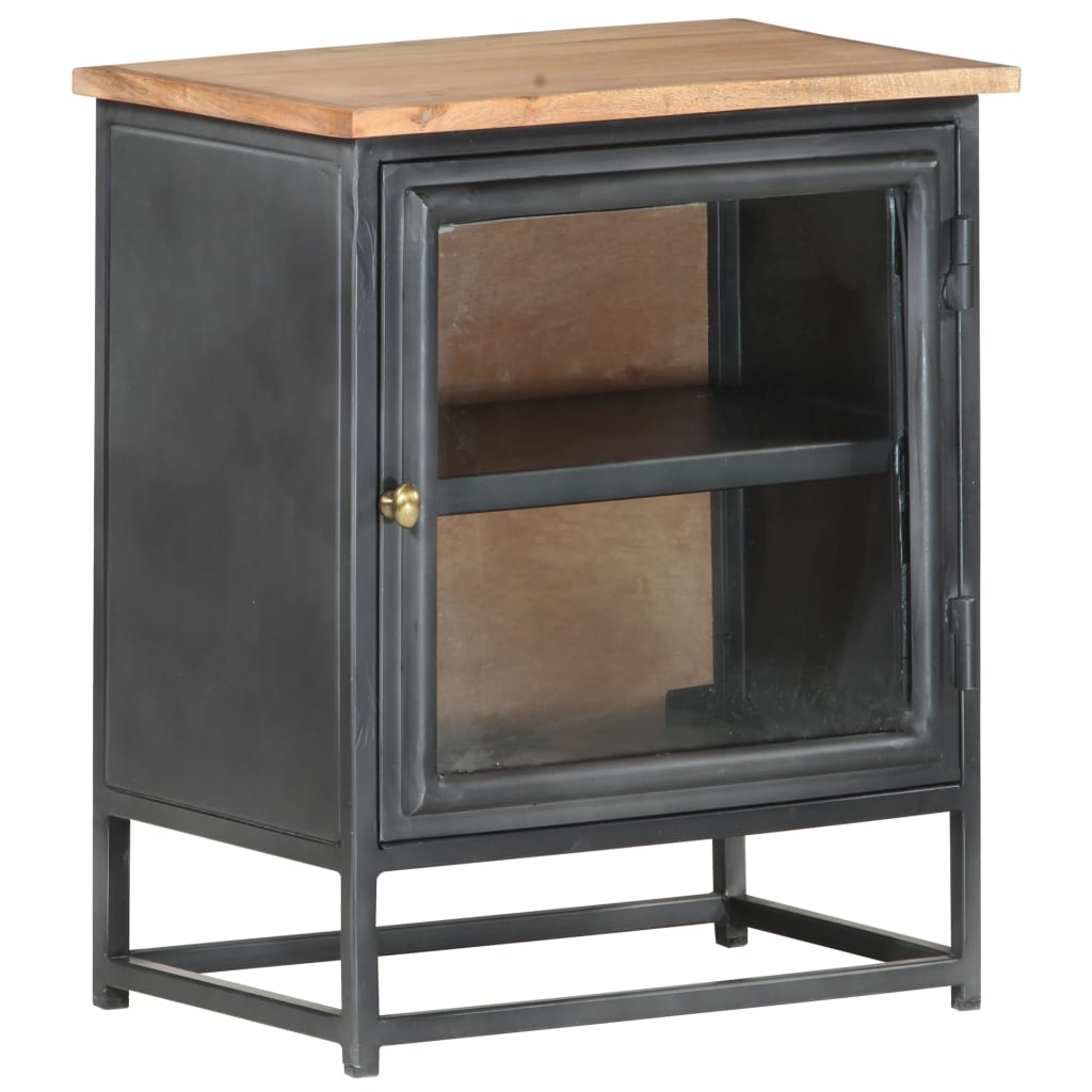 vidaXL Bedside Cabinet Grey Solid acacia wood, glass, steel Medium