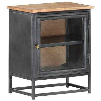 vidaXL Bedside Cabinet Grey Solid acacia wood, glass, steel Medium