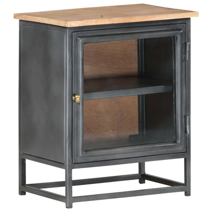vidaXL Bedside Cabinet Grey Solid acacia wood, glass, steel Medium