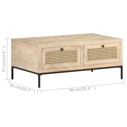 Coffee Table 35.4"x19.7"x14.6" Solid Mango Wood and Natural Cane